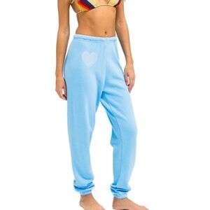 Aviator Nation Glitter Heart Sweatpants Sky Blue Jogger